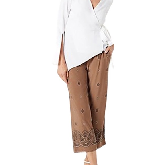 Susan Graver Women's Petite Pullon Printed Liquid Knit Crop Pants Mocha Size 2XP - Picture 1 of 13